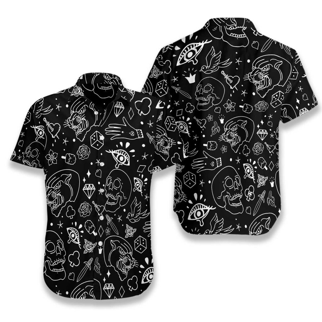 American Traditional Flash Tattoo Skull Hawaiian Shirt