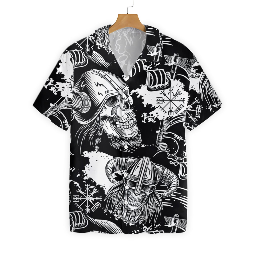 Seamless Pattern Skull In Viking Helmets Hawaiian Shirt