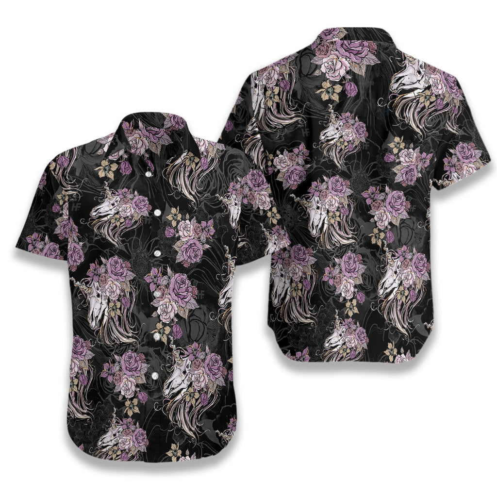 Unicorn Skull Flowers Hawaiian Shirt