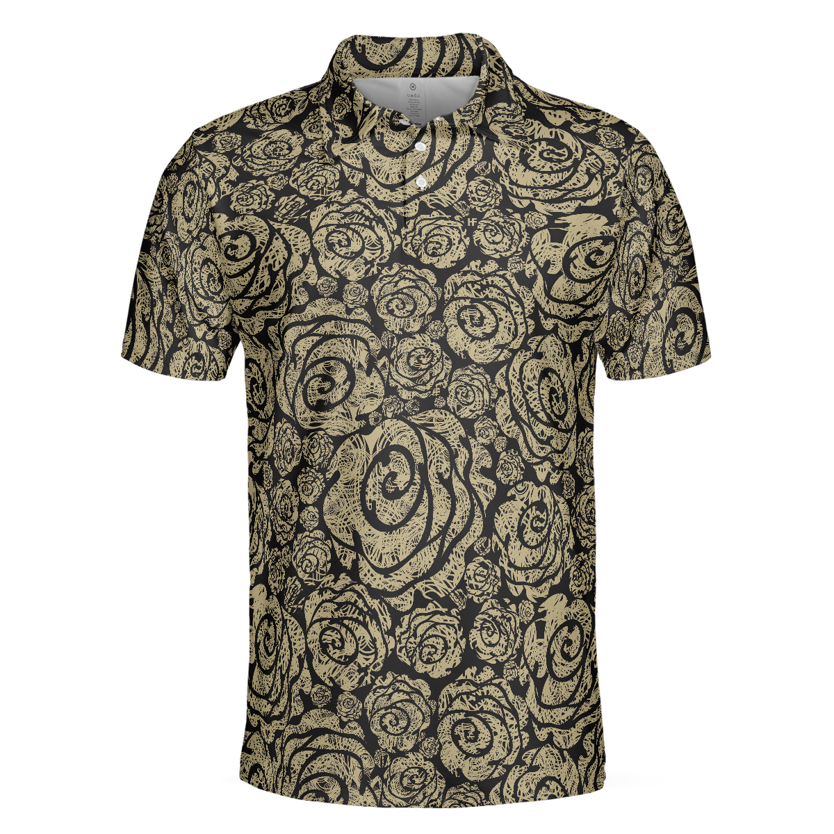 Seamless Beige Grunge Rose Pattern Polo Shirt, Cool Roses Graphic Polo Shirt, Rose Themed Shirt For Flower Lovers