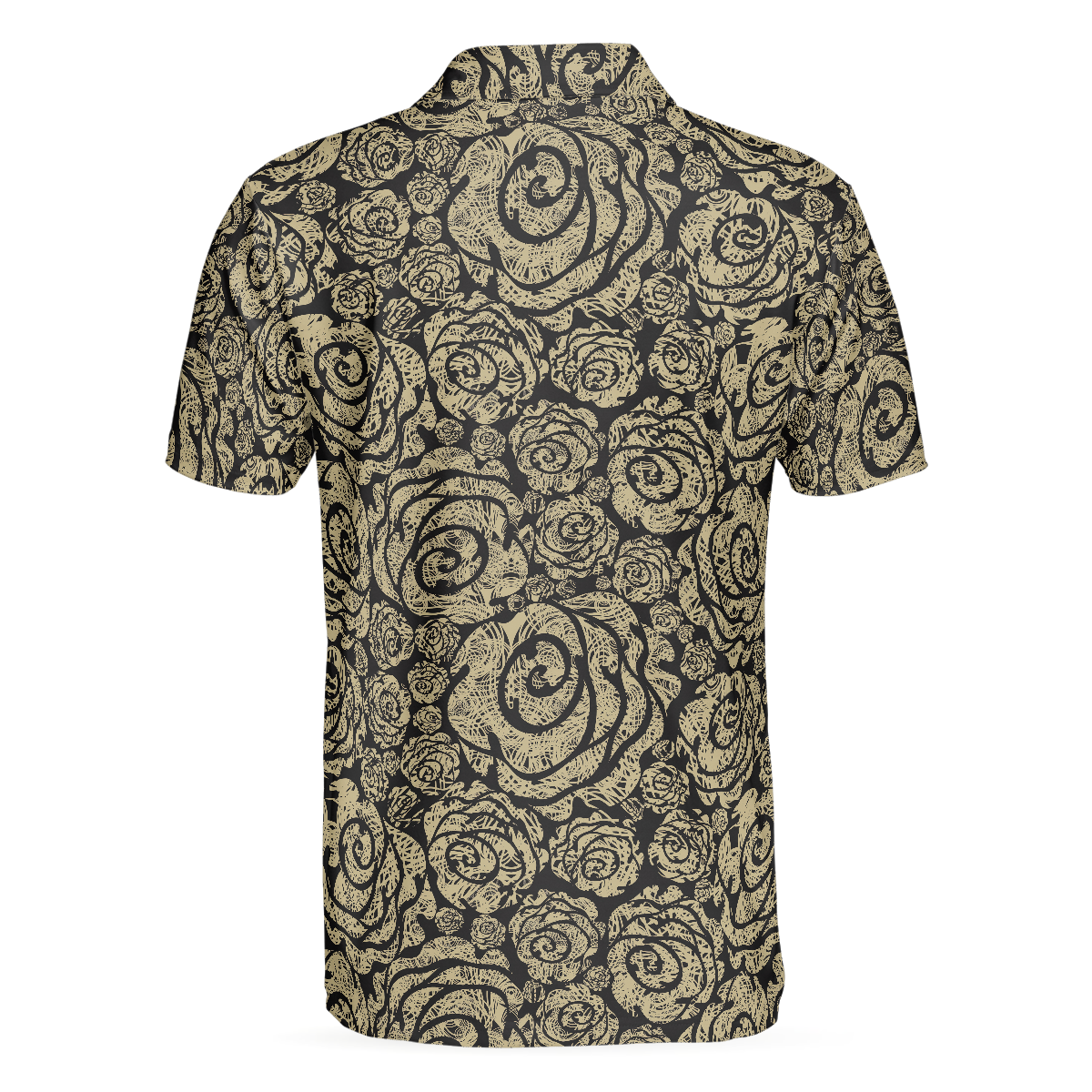 Seamless Beige Grunge Rose Pattern Polo Shirt, Cool Roses Graphic Polo Shirt, Rose Themed Shirt For Flower Lovers