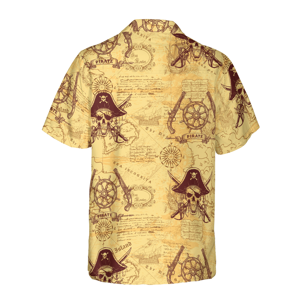 Skull Pirates Of The Ancient Sea Map Hawaiian Shirt