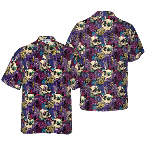 Bright Magic Psychedelic Mushrooms And Skulls Hawaiian Shirt