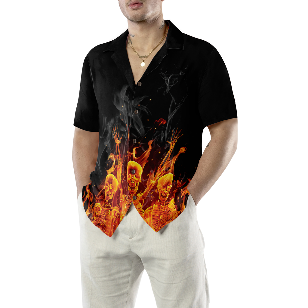 Fire Skeletons Night Party Hawaiian Shirt